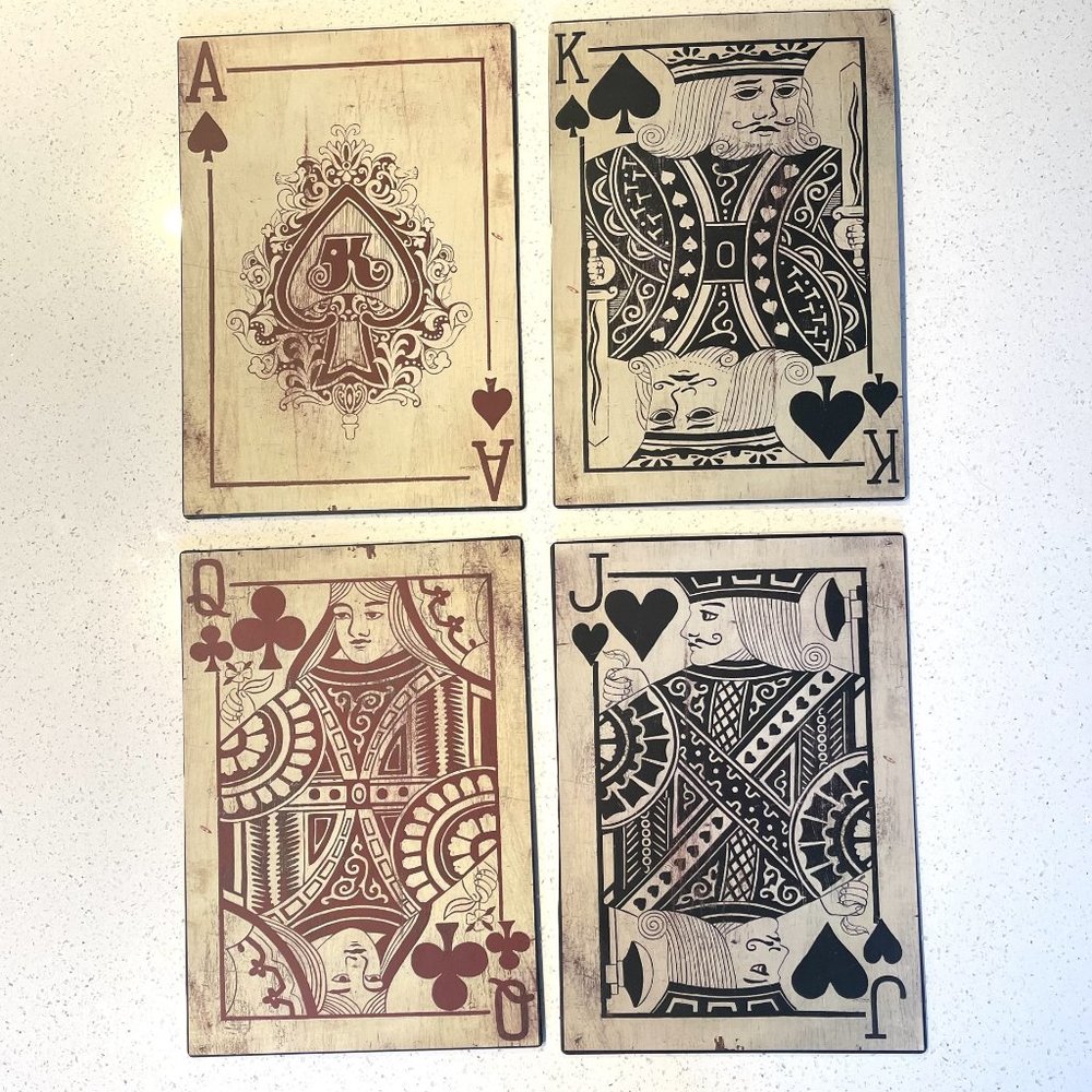 NEW Set of Four Metal Playing - Poker Cards Wall Art - 18" each